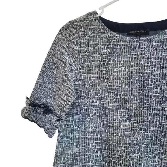 Banana Republic Women's Dark Navy & White Poly/Cotton/Rayon Textured Boucle Ruff - Picture 3 of 9